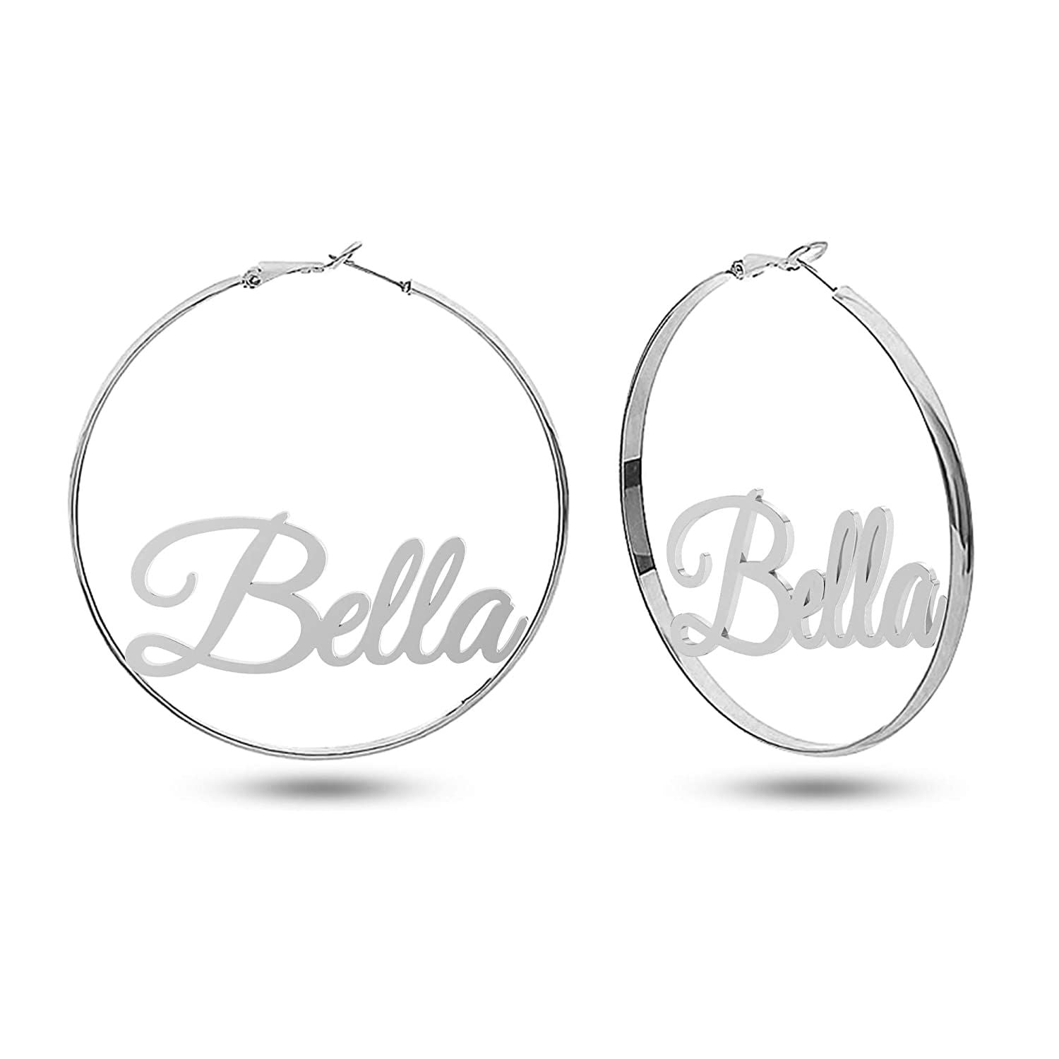 Personalised 925 Sterling Silver Name Clutchless Hoop Earrings for Teen Women