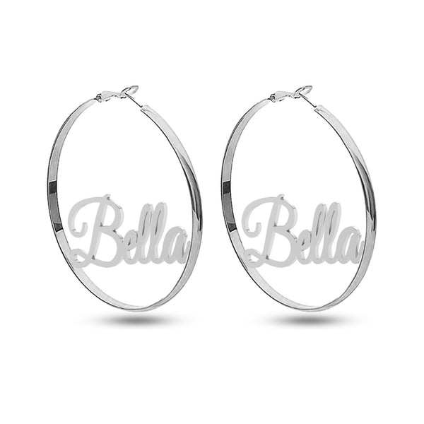 Personalised 925 Sterling Silver Name Clutchless Hoop Earrings for Teen Women