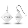 Personalised 925 Sterling Silver Engraved Name Square Earrings for Teen Women