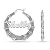 Personalised 925 Sterling Silver Tone Bamboo Name Hoop Earrings for Teen Women 40 MM