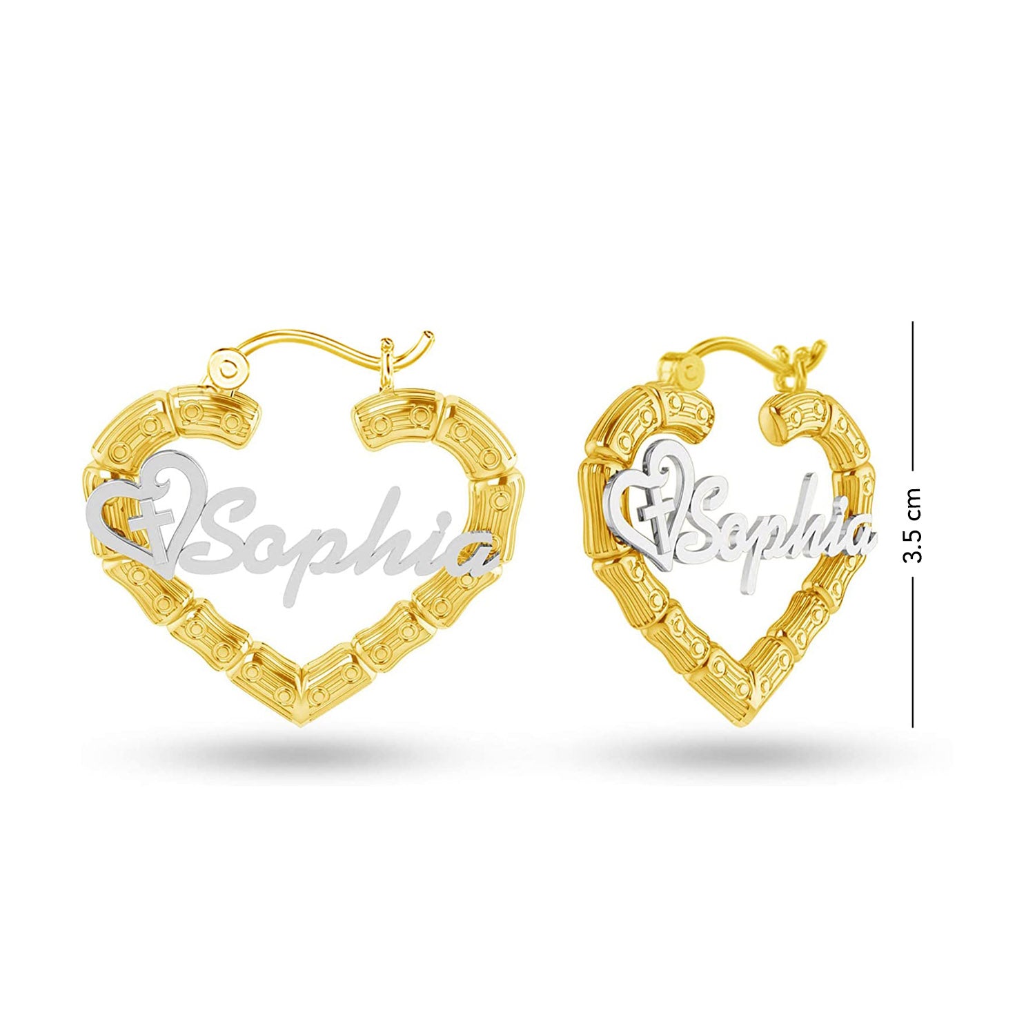 Personalised 925 Sterling Silver Name Heart Bamboo Hoop Earrings with Personalised Photo & Message BOX for Teen Women