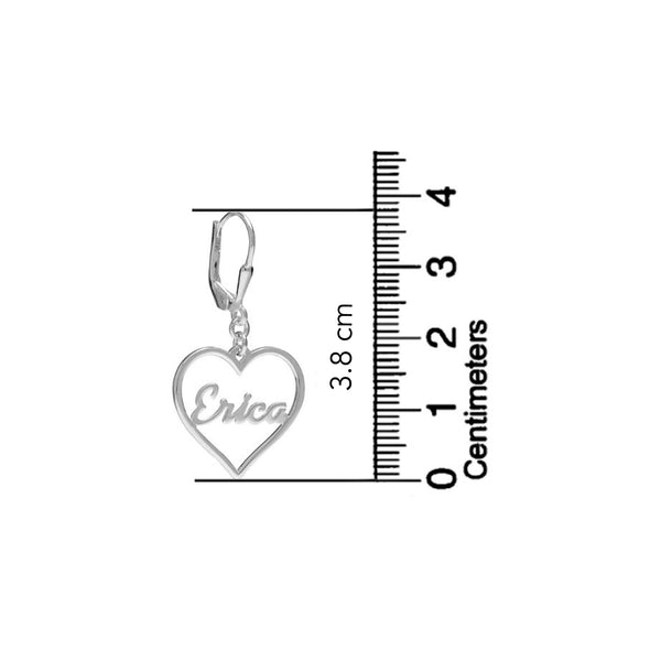 Personalised 925 Sterling Silver Name Heart Lever Back Earrings for Women Teen