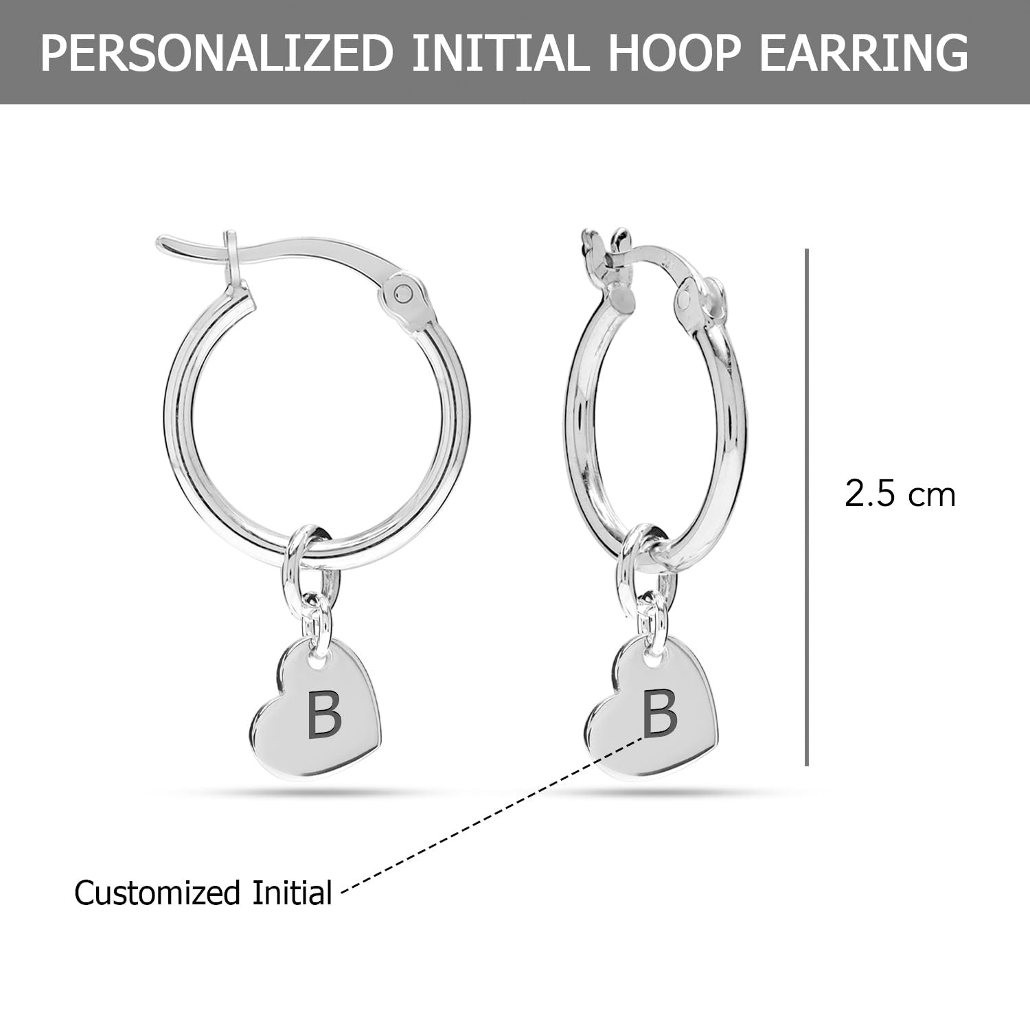 Personalised 925 Sterling Silver Heart Initials Hoop Earrings for Women