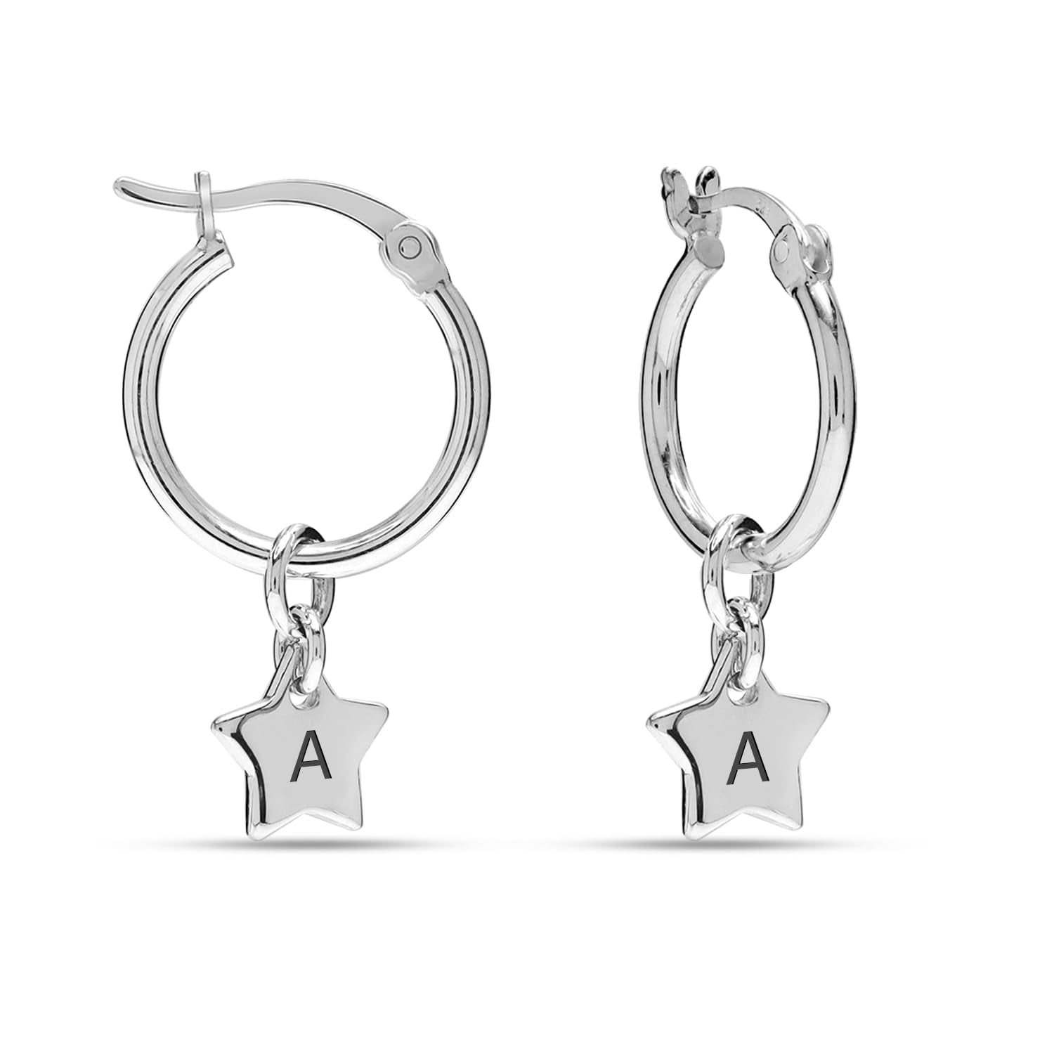 Personalised 925 Sterling Silver Unique Star Initials Hoop Earrings for Women