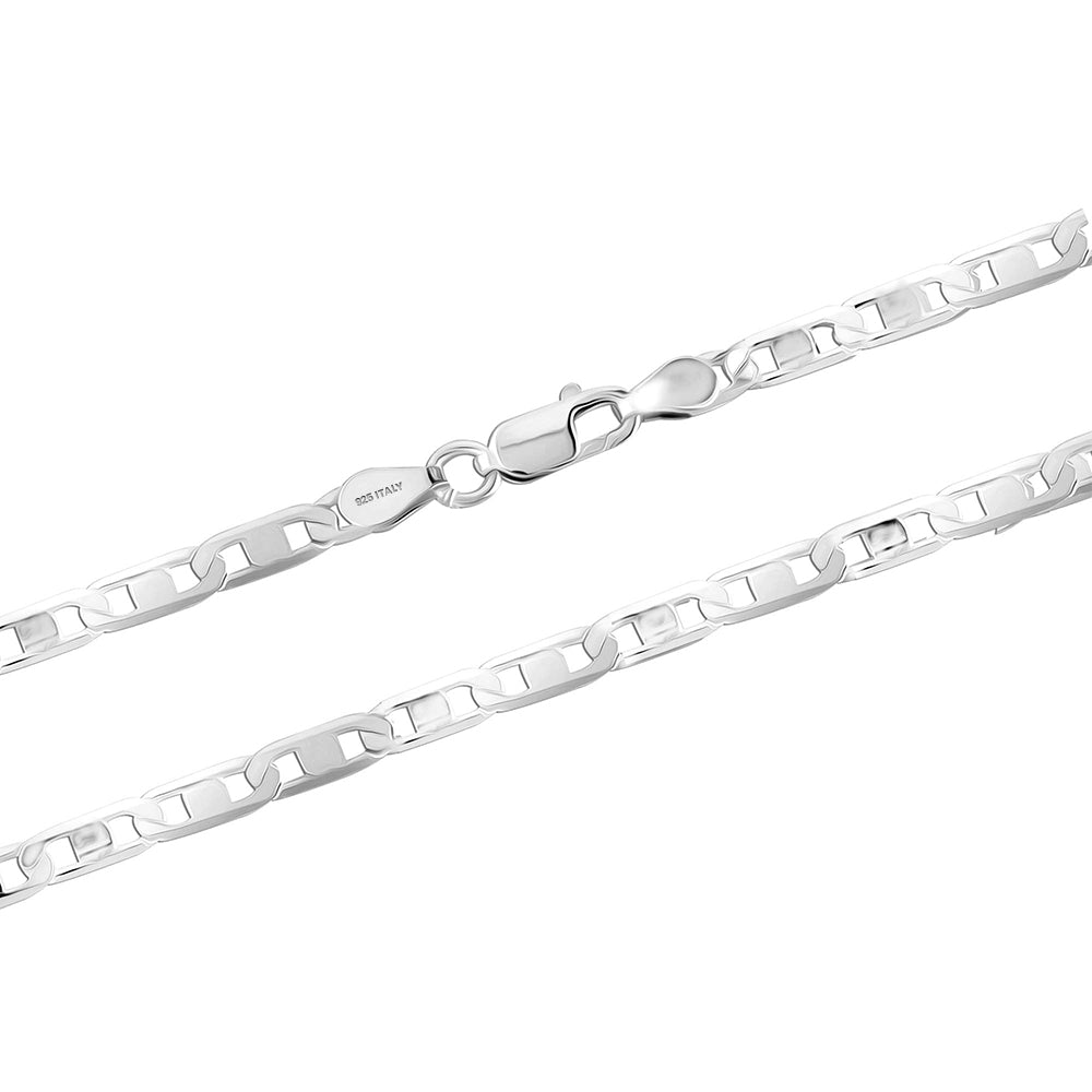 925 Sterling Silver Italian Diamond-Cut Solid Flat Mariner Link Chain Necklace for Men and Women 0.3CM