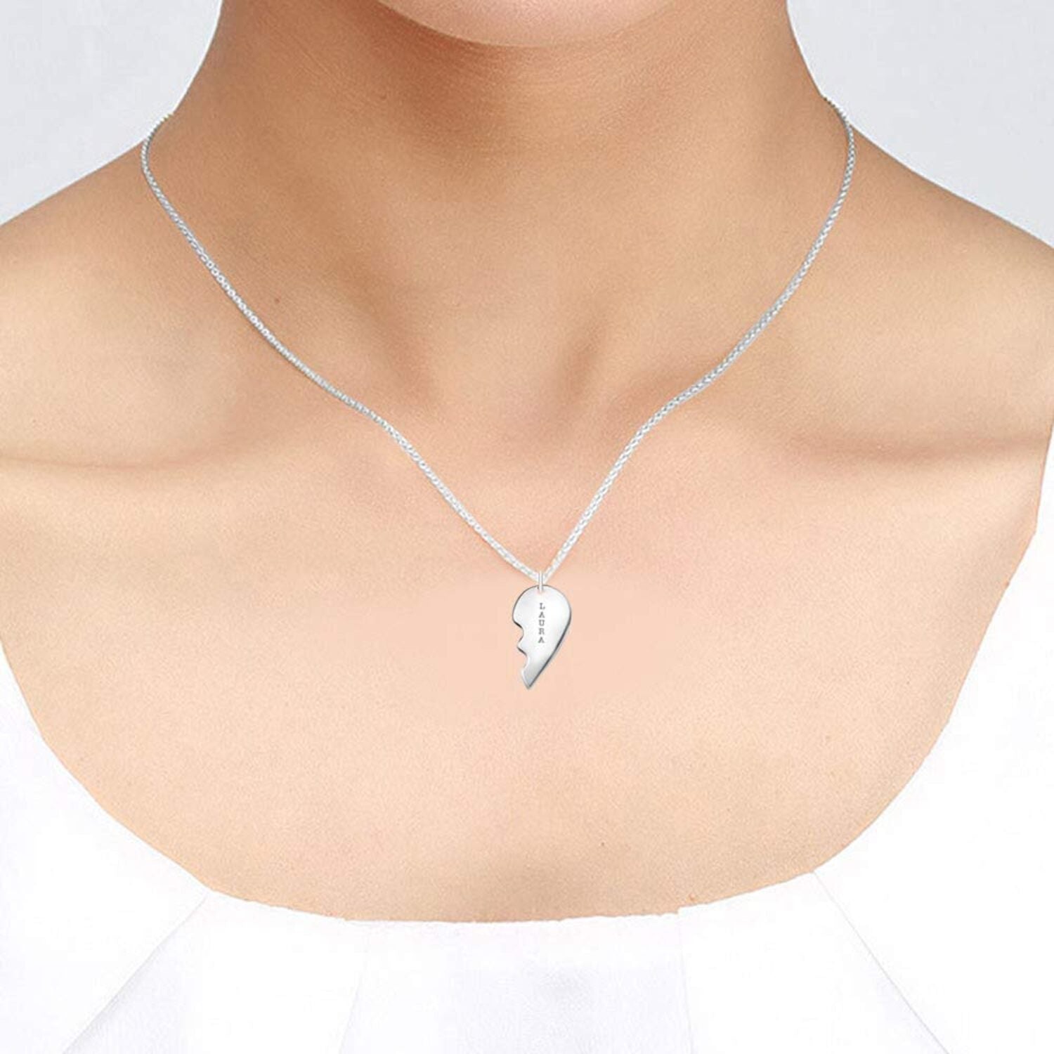 Personalised 925 Sterling Silver Broken Heart for Couple Engraved Name Necklace for Women