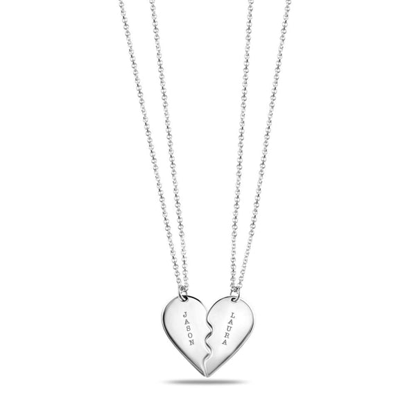 Personalised 925 Sterling Silver Broken Heart for Couple Engraved Name Necklace for Women