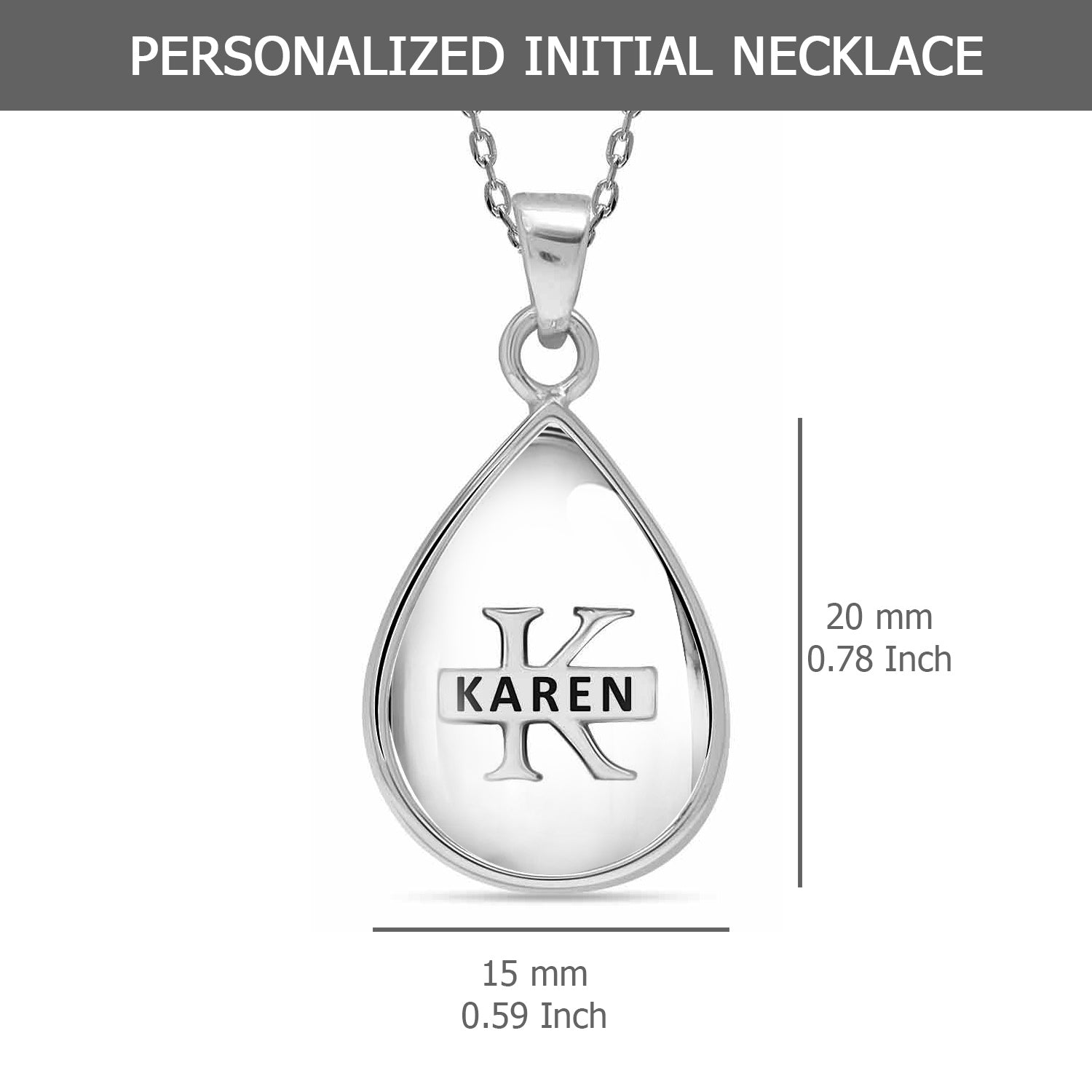 925 Sterling Silver Personalised Monogram Name Letter Oval Shape Custom Initial Alphabet Transparent Resin Pendant Necklace for Teen Women