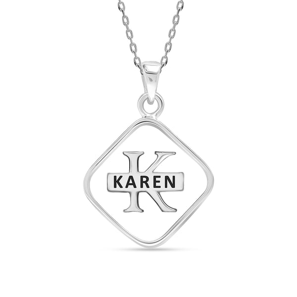 925 Sterling Silver Personalised Monogram Name Letter Square Shape Custom Initial Alphabet Transparent Resin Pendant Necklace for Teen Women