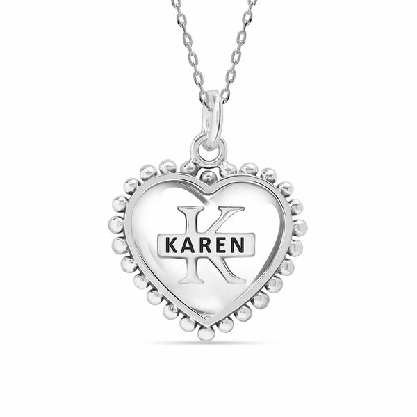 925 Sterling Silver Personalised Beaded Resin Heart Shape Custom Initial Granuals Transparent Pendant Necklace with Personalised Message BOX for Teen Women