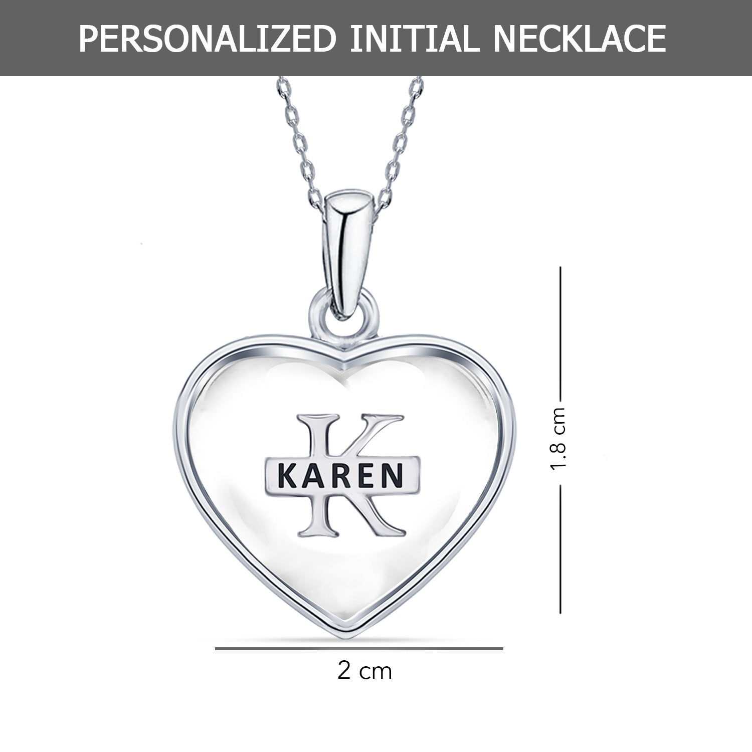 925 Sterling Silver Personalised Heart Shape Custom Initial Transparent Resin Pendant Necklace with Personalised Photo & Message BOX for Teen Women