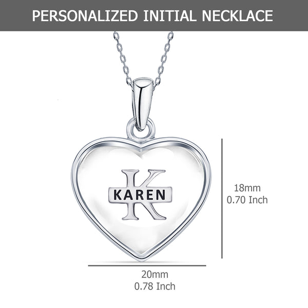 925 Sterling Silver Personalised Heart Shape Custom Initial Transparent Resin Pendant Necklace for Teen Women