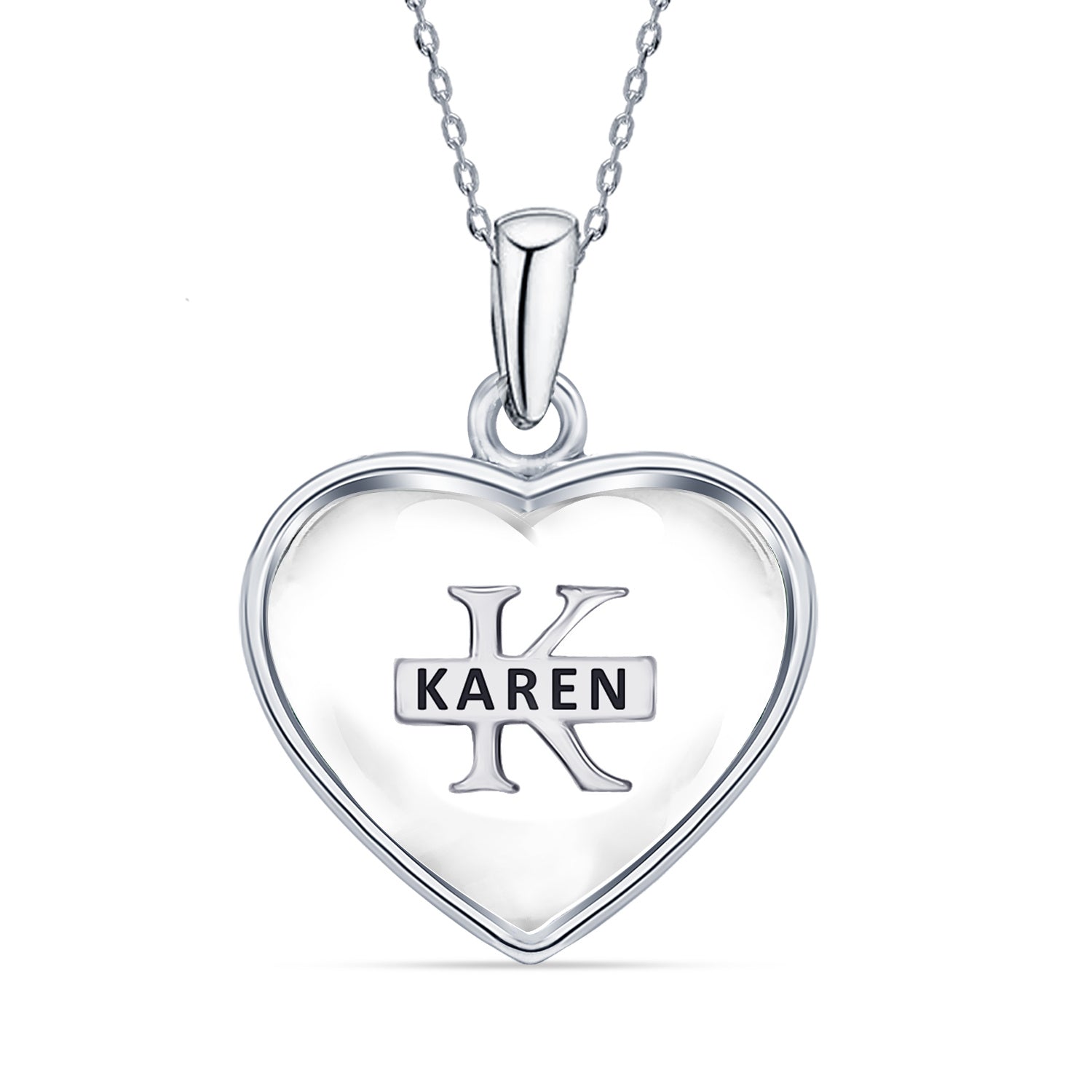 925 Sterling Silver Personalised Heart Shape Custom Initial Transparent Resin Pendant Necklace for Teen Women