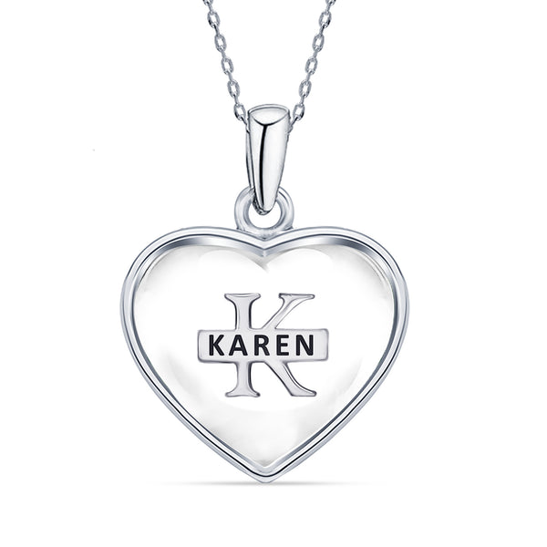 925 Sterling Silver Personalised Heart Shape Custom Initial Transparent Resin Pendant Necklace with Personalised Message BOX for Teen Women