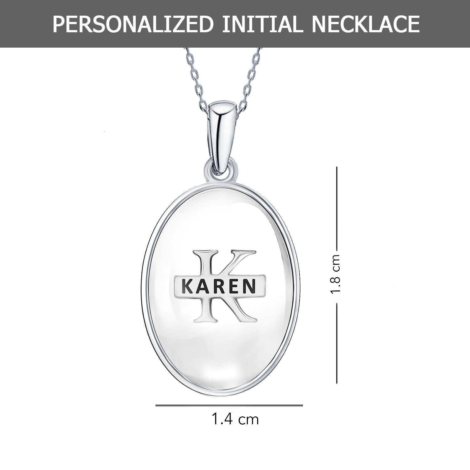 925 Sterling Silver Personalised Oval Shape Custom Initial Transparent Resin Pendant Necklace for Teen Women