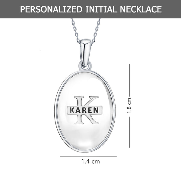 925 Sterling Silver Personalised Oval Shape Custom Initial Transparent Resin Pendant Necklace for Teen Women