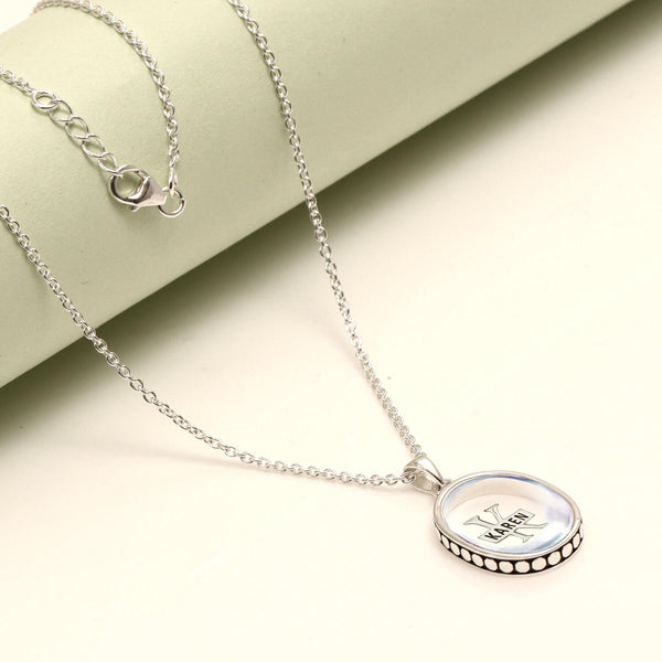 925 Sterling Silver Personalised Oval Shape Custom Initial Transparent Resin Pendant Necklace for Teen Women