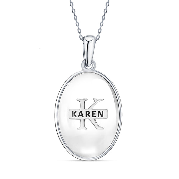 925 Sterling Silver Personalised Oval Shape Custom Initial Transparent Resin Pendant Necklace for Teen Women