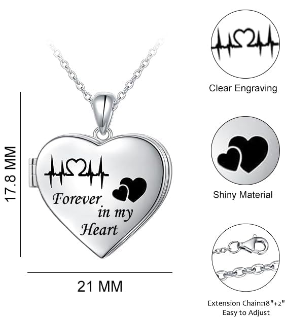 925 Sterling Silver Personalised Openable Heart Couple Photo Name & Message Love Printed Pictures Pendant Necklace with Personalised Photo & Message BOX for Women