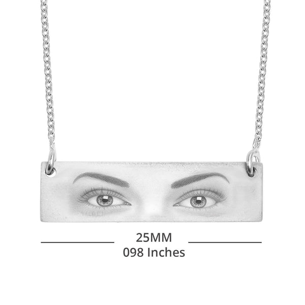 925 Sterling Silver Personalised Eyes Engraved ID & Bar Custom Photo Pendant Necklace for Women