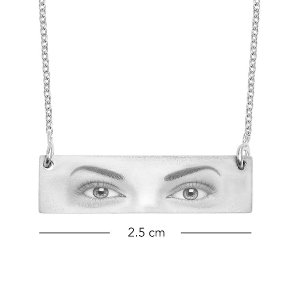 925 Sterling Silver Personalised Eyes Engraved ID & Bar Custom Photo Pendant Necklace for Women