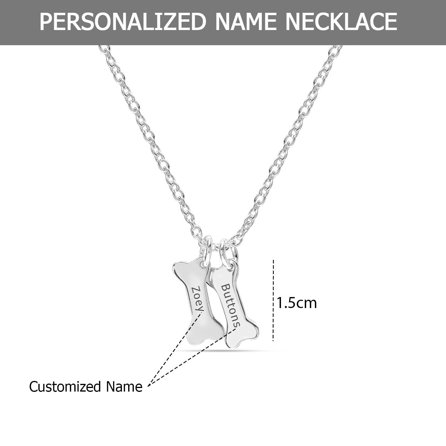 Personalised 925 Sterling Silver Multi Dog Bone Memorial Necklace ngraved Name Necklace