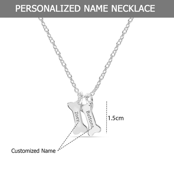 Personalised 925 Sterling Silver Multi Dog Bone Memorial Necklace ngraved Name Necklace