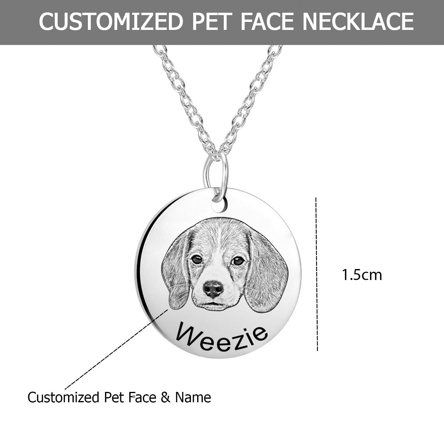 Personalised 925 Sterling Silver Engraved Pet Photo With Name Pendant Necklace