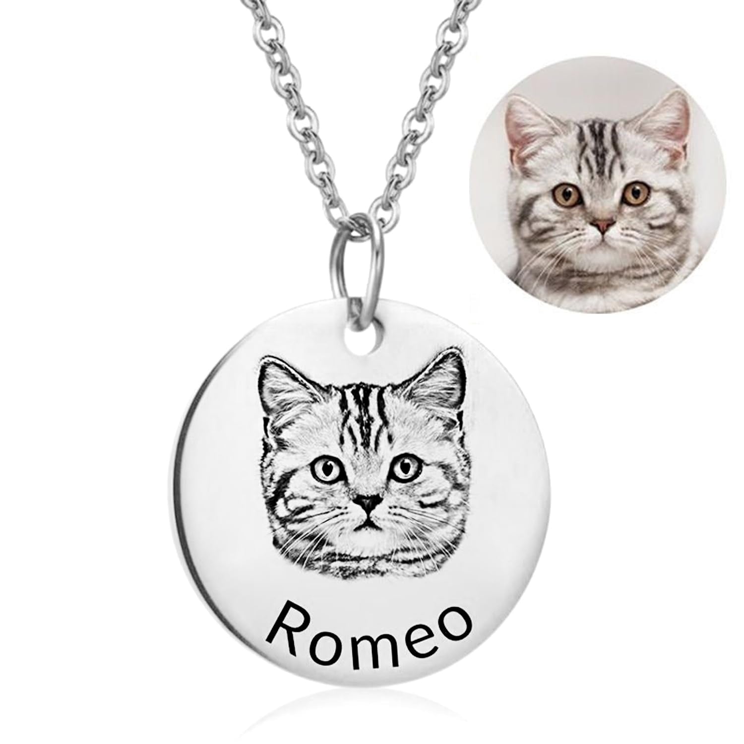 Personalised 925 Sterling Silver Engraved Pet Photo With Name Pendant Necklace