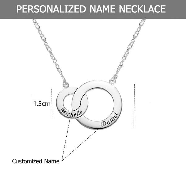 Personalised 925 Sterling Silver Interlocking Circles Name Message Necklace for Teen Women