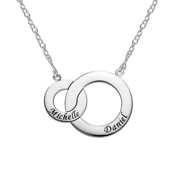 Personalised 925 Sterling Silver Interlocking Circles Name Message Necklace for Teen Women