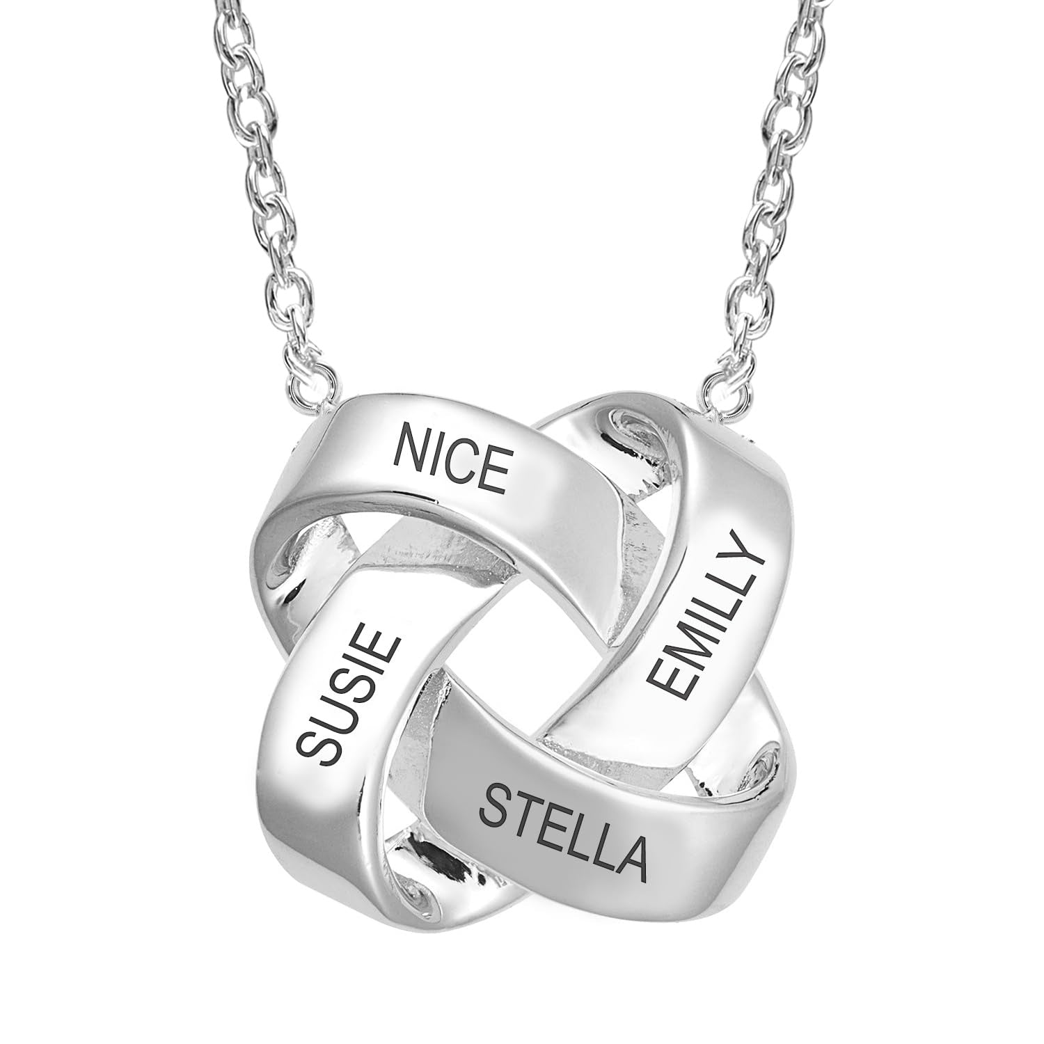 Personalised 925 Sterling Silver Interlocking Rings Name Pendant Necklace for Women