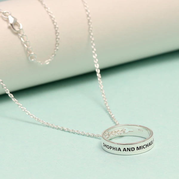 Personalised 925 Sterling Silver Outside Engraved Circle Ring Pendant Necklace for Women