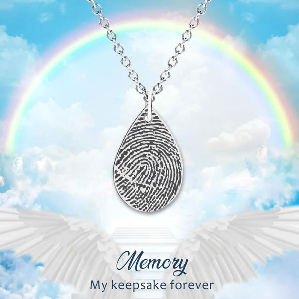 Personalised 925 Sterling Silver Engraved Fingerprint With Name Drop Pendant Necklace for Women