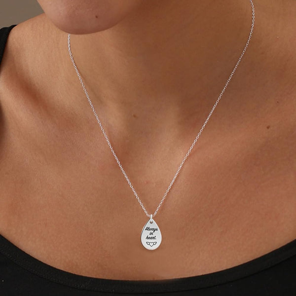 Personalised 925 Sterling Silver Engraved Fingerprint With Name Drop Pendant Necklace for Women