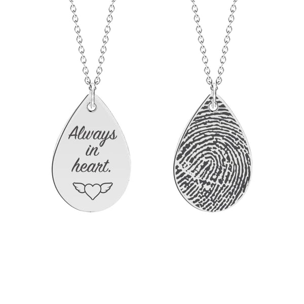 Personalised 925 Sterling Silver Engraved Fingerprint With Name Drop Pendant Necklace for Women