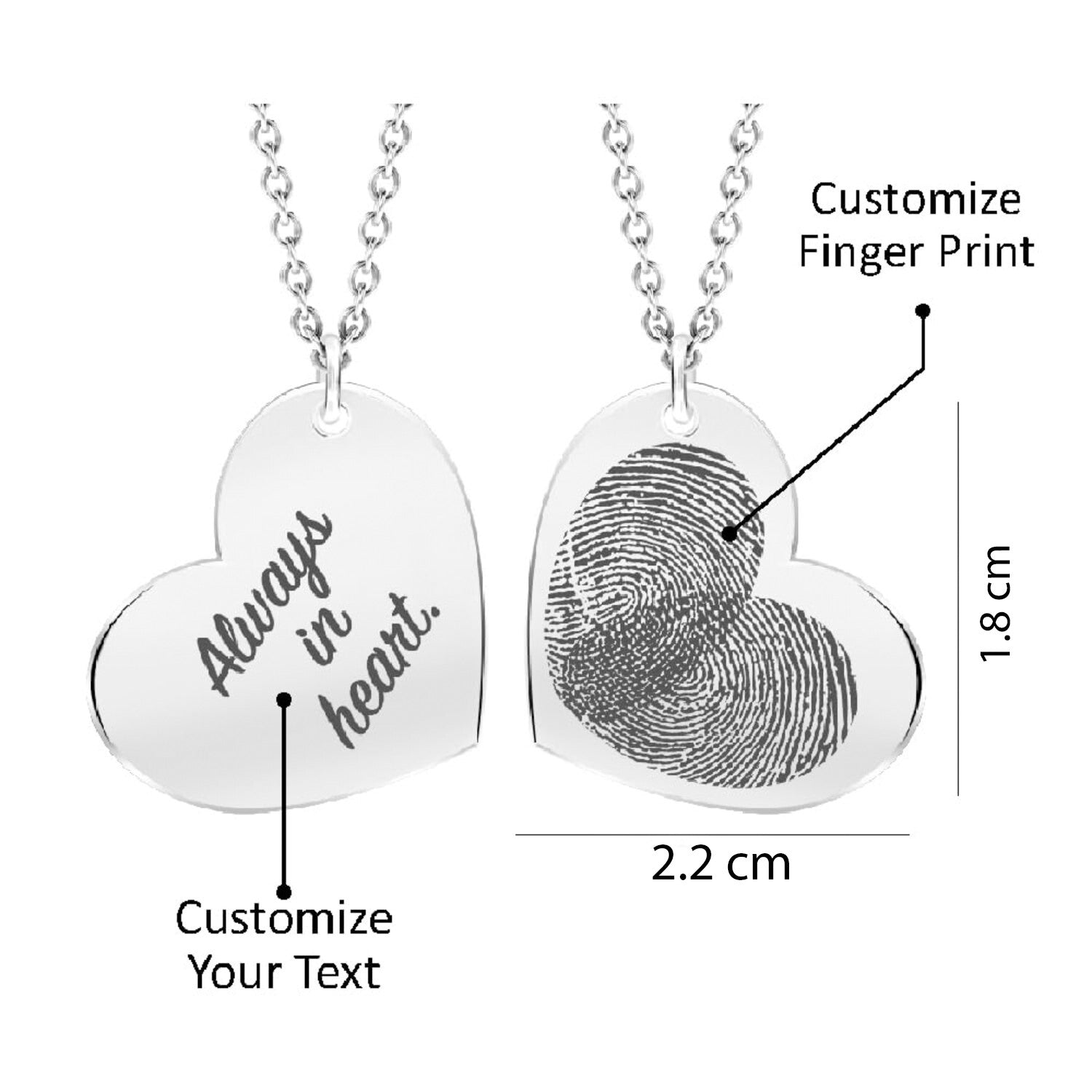 Personalised 925 Sterling Silver Eternal Bond Couple Fingerprint with Name Heart Pendant Necklace for Women