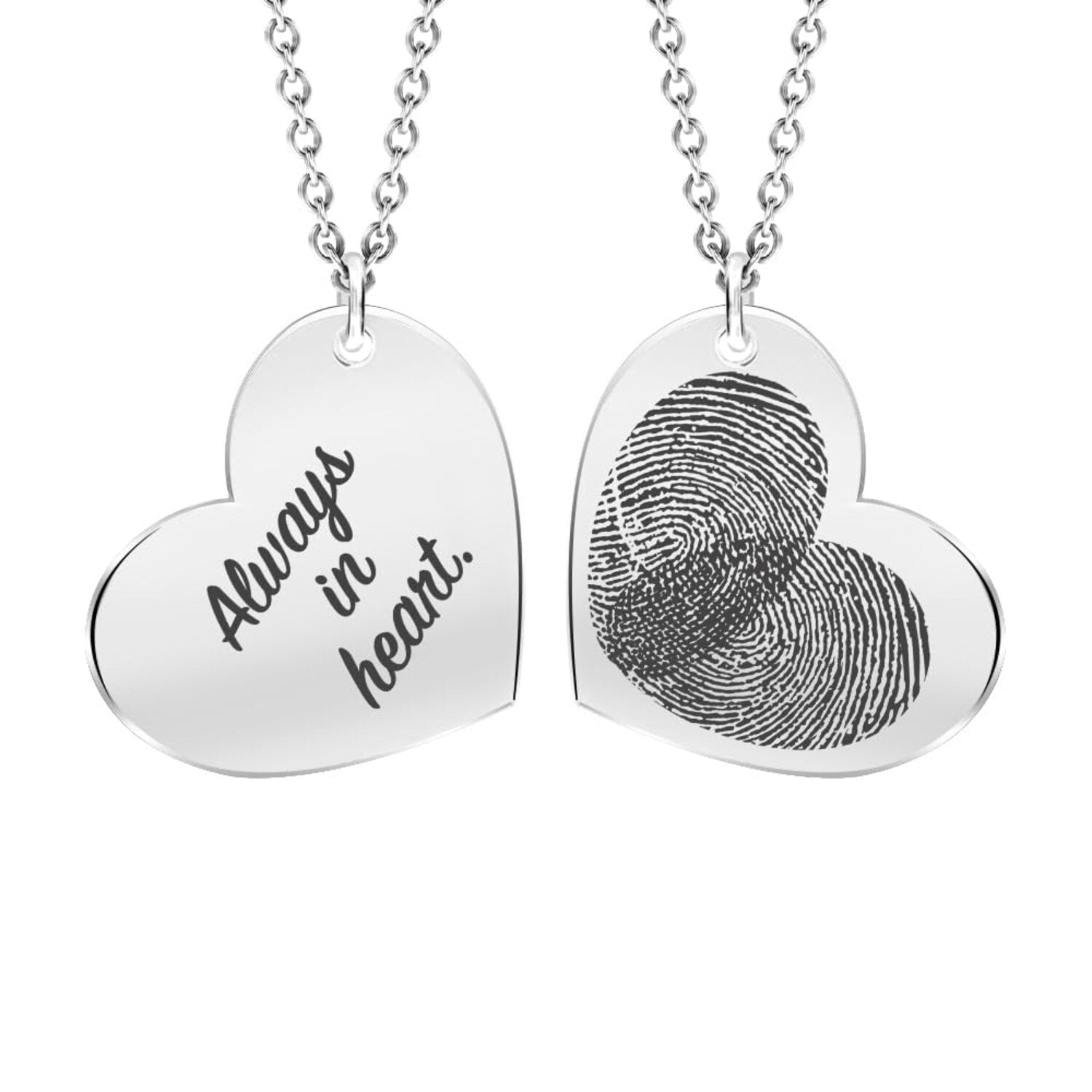 Personalised 925 Sterling Silver Eternal Bond Couple Fingerprint with Name Heart Pendant Necklace for Women