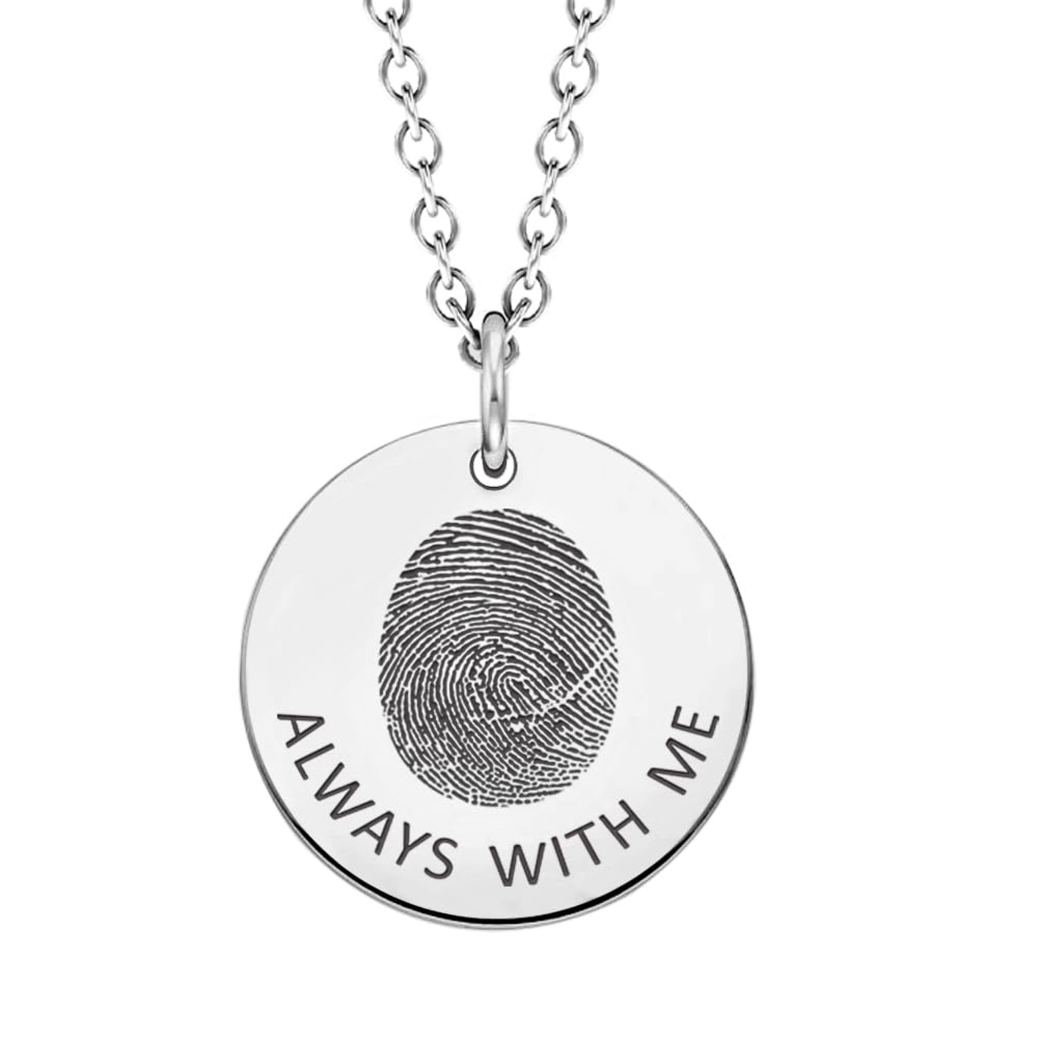 Personalised 925 Sterling Silver Engraved Round Fingerprint with Name Pendant Necklace for Women