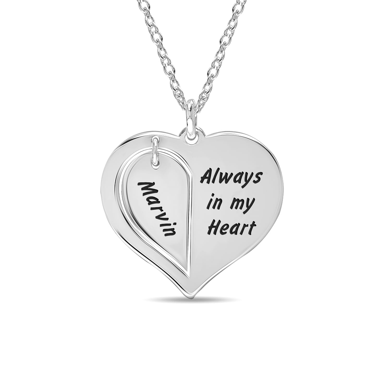 Personalised 925 Sterling Silver Engraved Name and Message Heart Pendant Necklace for Women