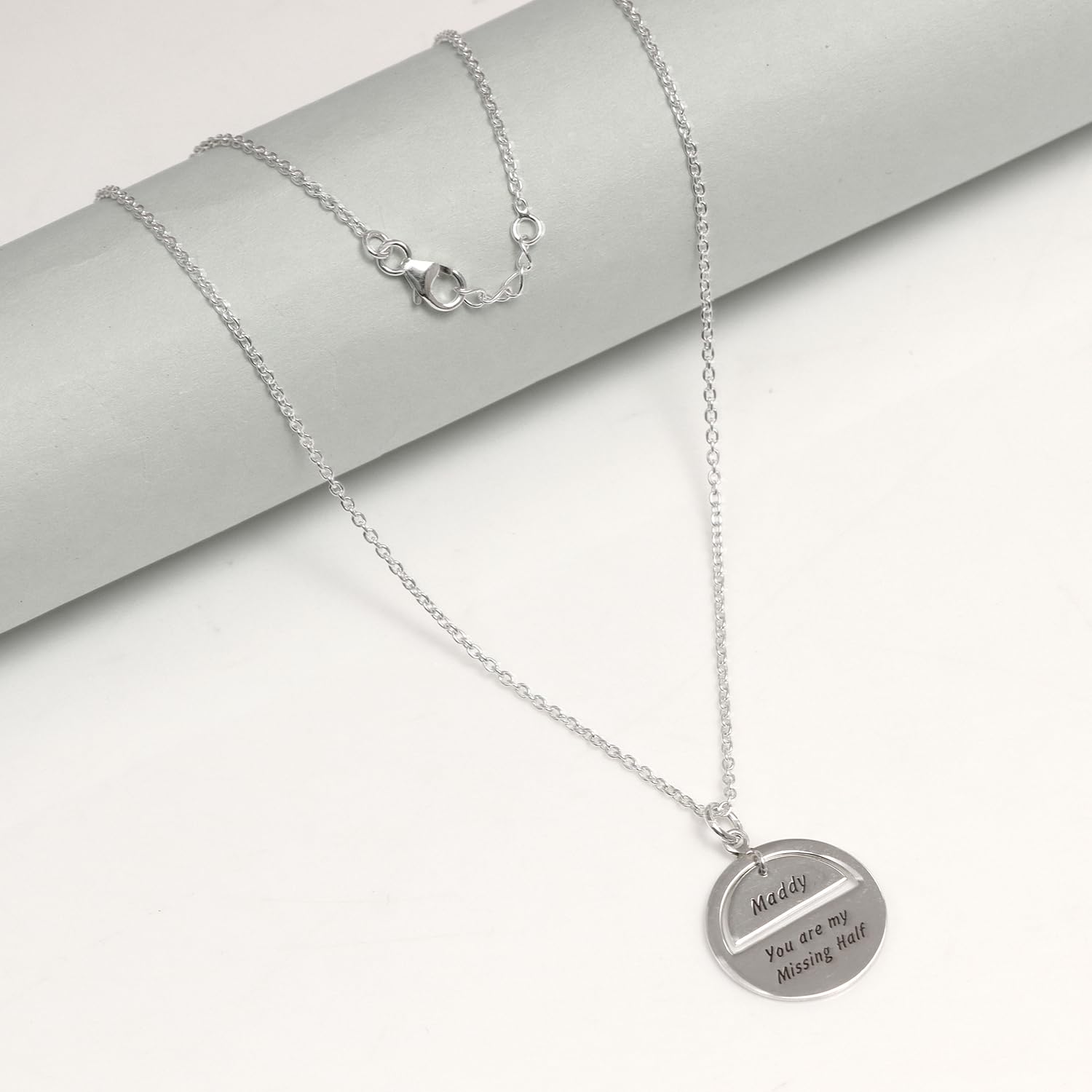 Personalised 925 Sterling Silver Engraved Name and Message Round Disc Pendant Necklace for Women