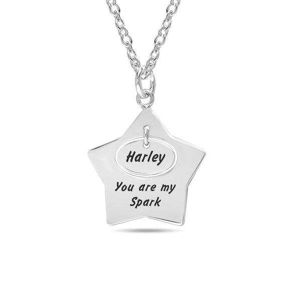 Personalised 925 Sterling Silver Engraved Name and Message Star Pendant Necklace with Personalised Message BOX for Women