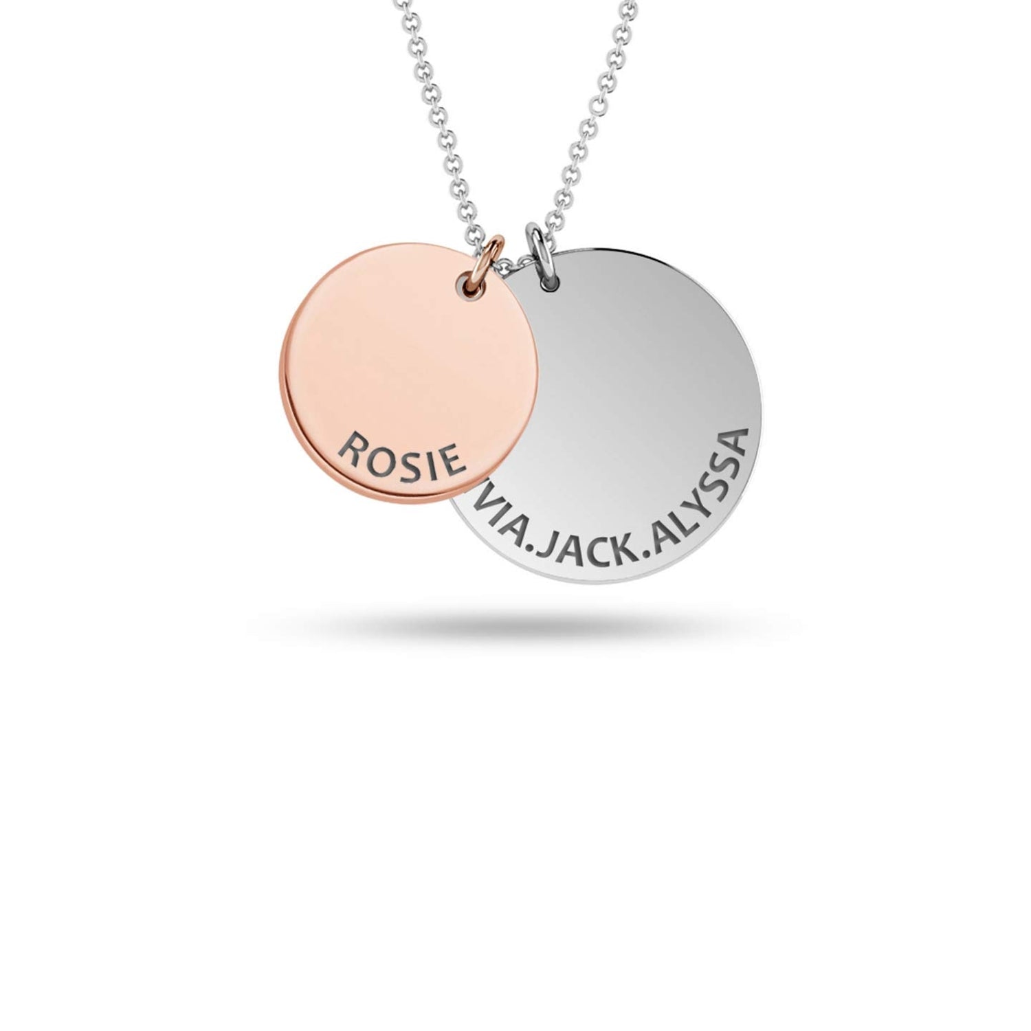 Personalised 925 Sterling Silver Engraved Name Double Disc Charm Pendant Necklace for Women