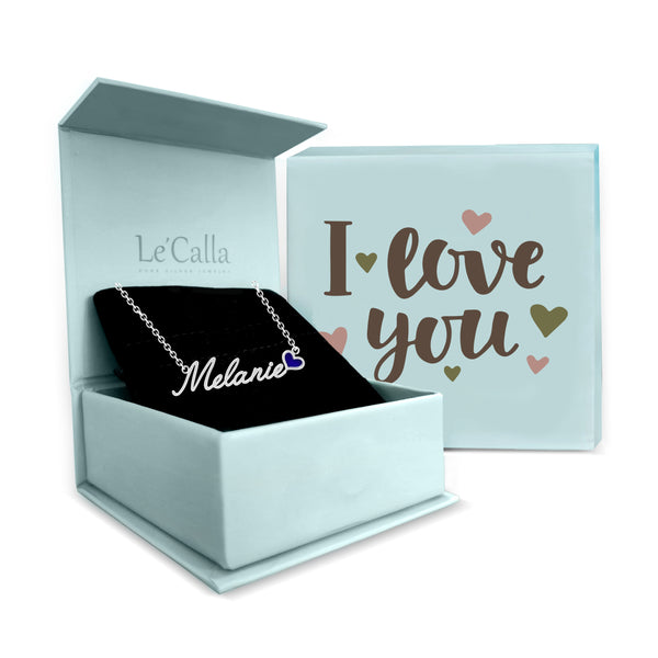 Personalised 925 Sterling Silver Name Heart Necklace with Personalised Message BOX for Teen Women