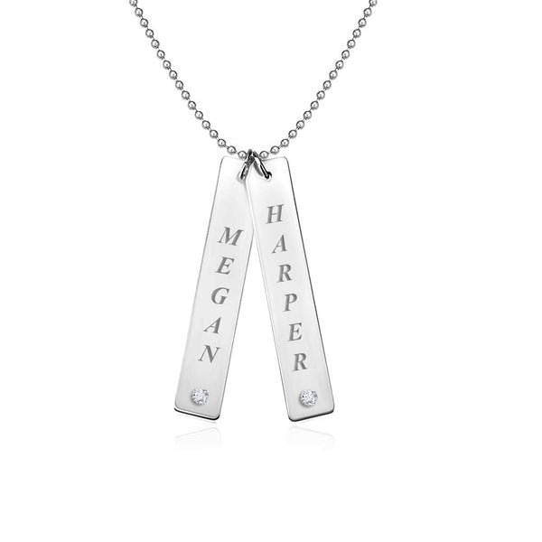 Personalised 925 Sterling Silver Vertical Two Bar with Name Engraved Couple Necklace for Women