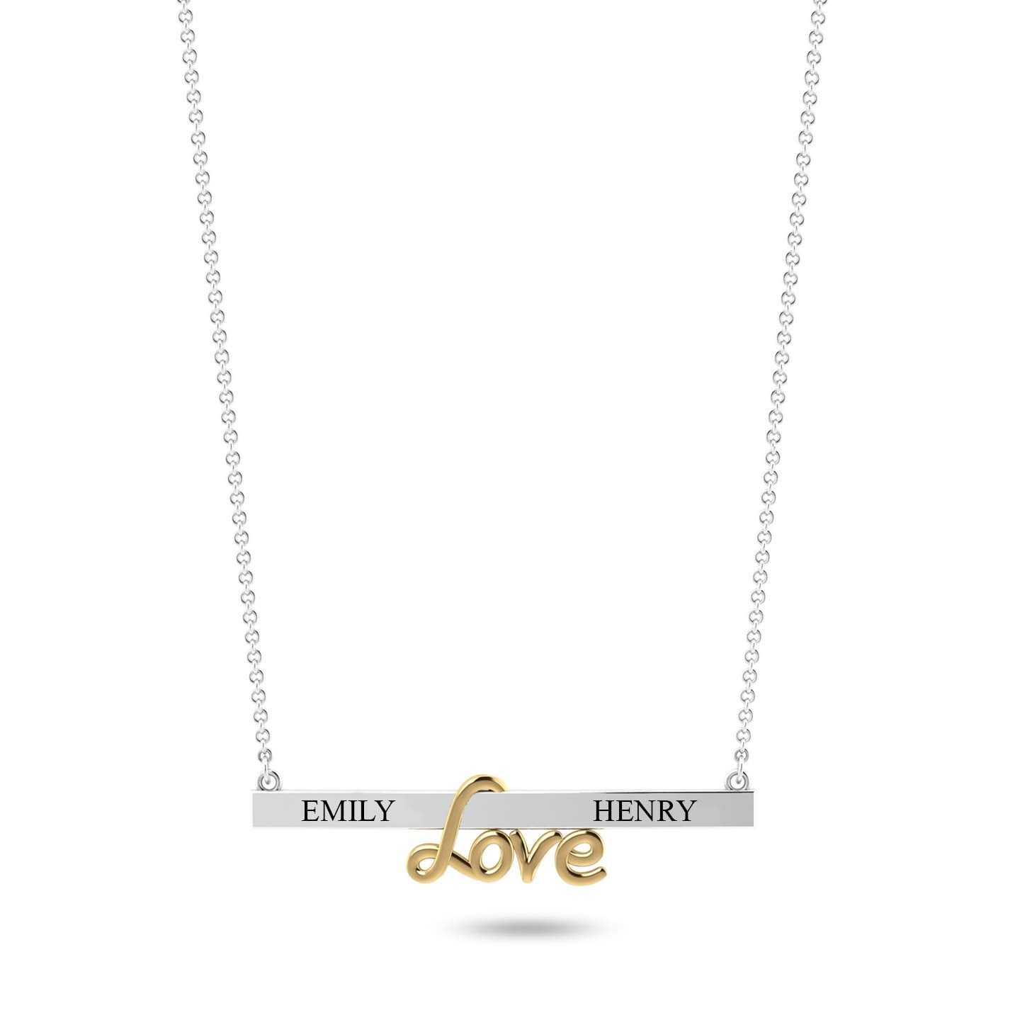 Personalised 925 Sterling Silver Engraved Initial Name Message Love Bar Necklace for Women