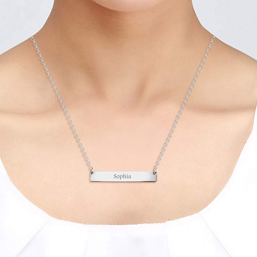 Personalised 925 Sterling Silver Engraved Letter Initial Pendant Bar Necklace for Teen Women