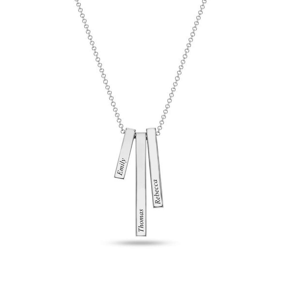 Personalised 925 Sterling Silver Engraved Triple Bar Family Pendant Necklace for Women