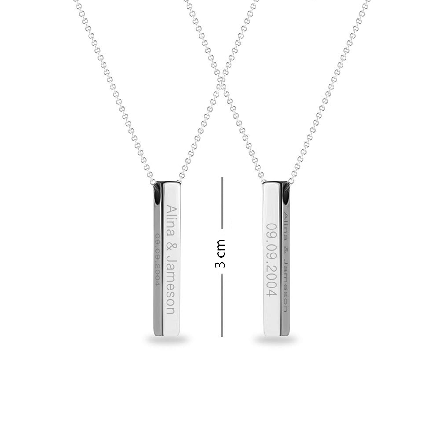 Personalised 925 Sterling Silver Engraved Name, Message, Date, Location, Promise Bar Necklace for Men Women