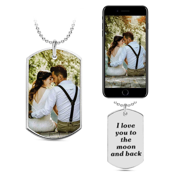 Personalised 925 Sterling Silver Dog Tag With Picture Engraved Custom Text Message Pendant Necklace for Men and Women